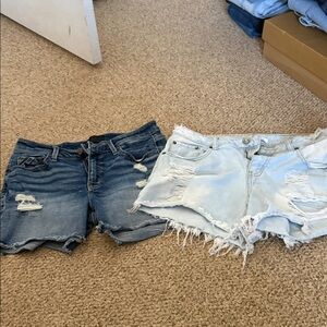 Distressed Denim Women Shorts - Blue and Light Blue hot kiss and bke